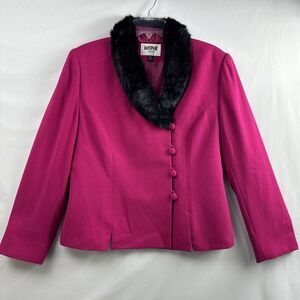 Kasper Jacket Womens Blazer Removable Faux Fur Collar Pink Button Up size 14